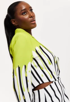 House Of Holland Stripe Monochrome Acid Green Splash Skort Playsuit