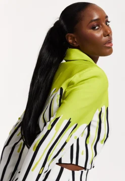 House Of Holland Stripe Monochrome Acid Green Splash Skort Playsuit