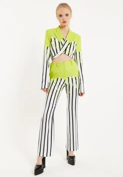 House Of Holland Stripe Monochrome Acid Green Splash Crop Blazer With