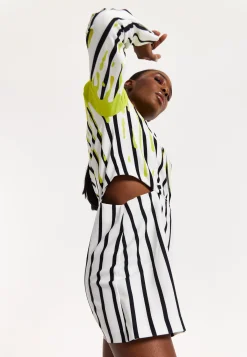 House Of Holland Stripe Monochrome Acid Green Splash Skort Playsuit