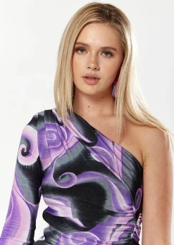 House Of Holland Swirl Print Dress In Purple