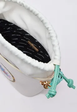 House Of Holland White Crossbody Bag with Printed Logo and Plait Handl