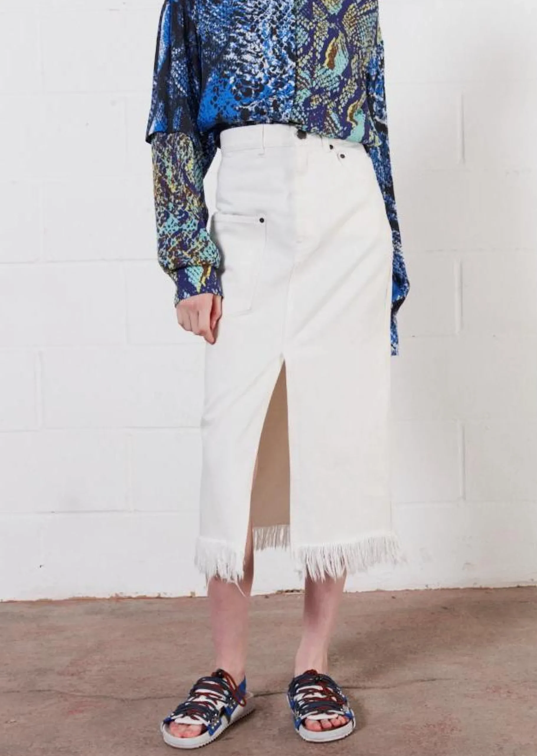 House of Holland White Denim Midi Skirt