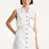 House Of Holland White Denim Mini Dress With Skater Embroidery