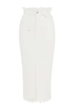 House of Holland White Denim Midi Skirt