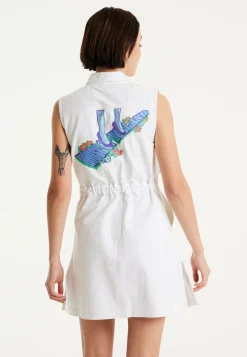 House Of Holland White Denim Mini Dress With Skater Embroidery
