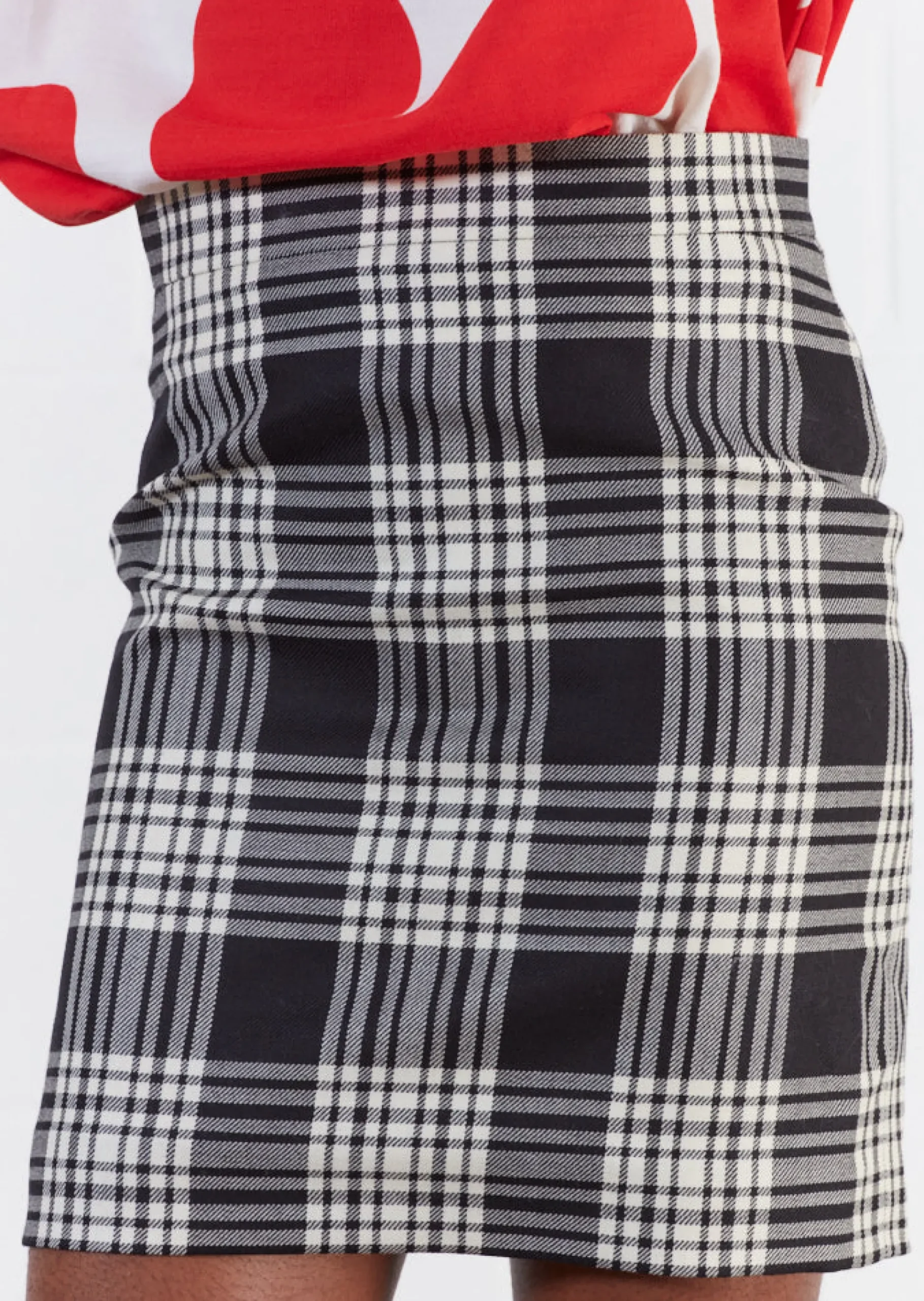 House of Holland Wool Black And White Check Mini Skirt