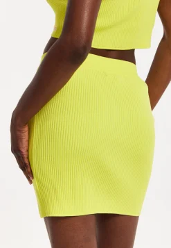 House of Holland Yellow Knitted Rib Mini Skirt with a Front Zip