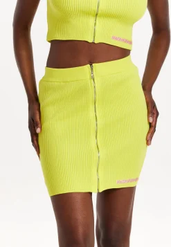 House of Holland Yellow Knitted Rib Mini Skirt with a Front Zip
