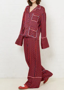 Red & Navy Oversized Stripe Pyjama Style Shirt | House of Holland