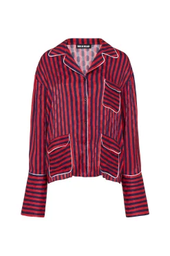 Red & Navy Oversized Stripe Pyjama Style Shirt | House of Holland