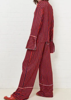 Red & Navy Stripe Pyjama Style Trousers | House of Holland