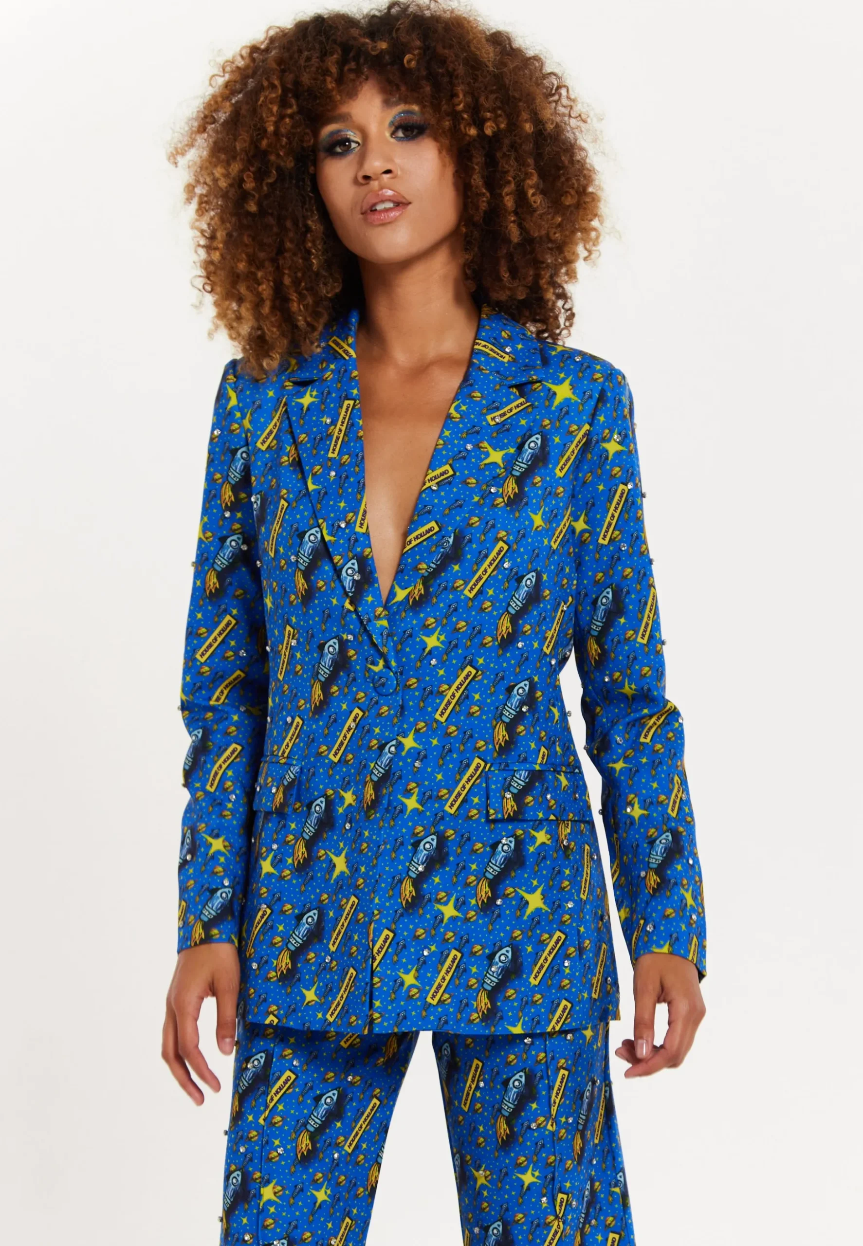 Rocket Print Diamante Embellished Blazer