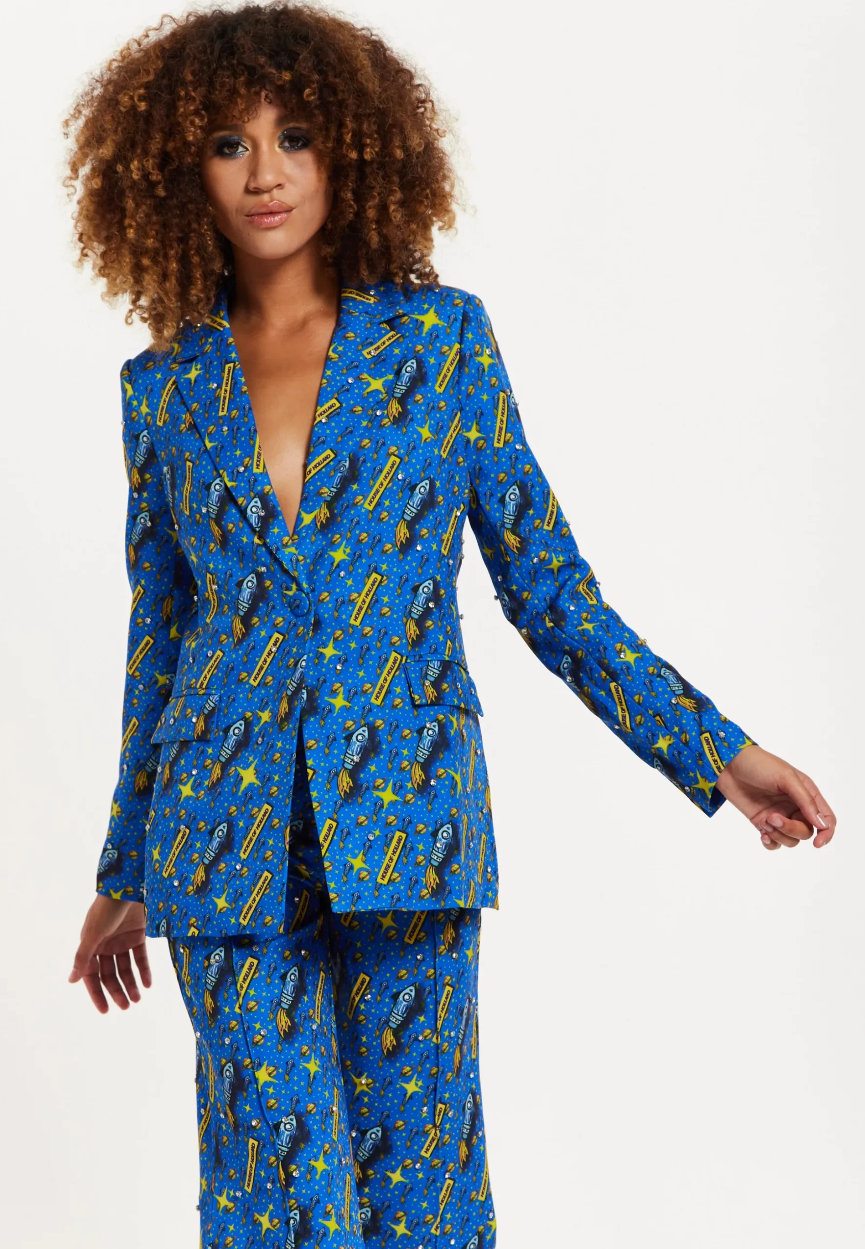 Rocket Print Diamante Embellished Blazer