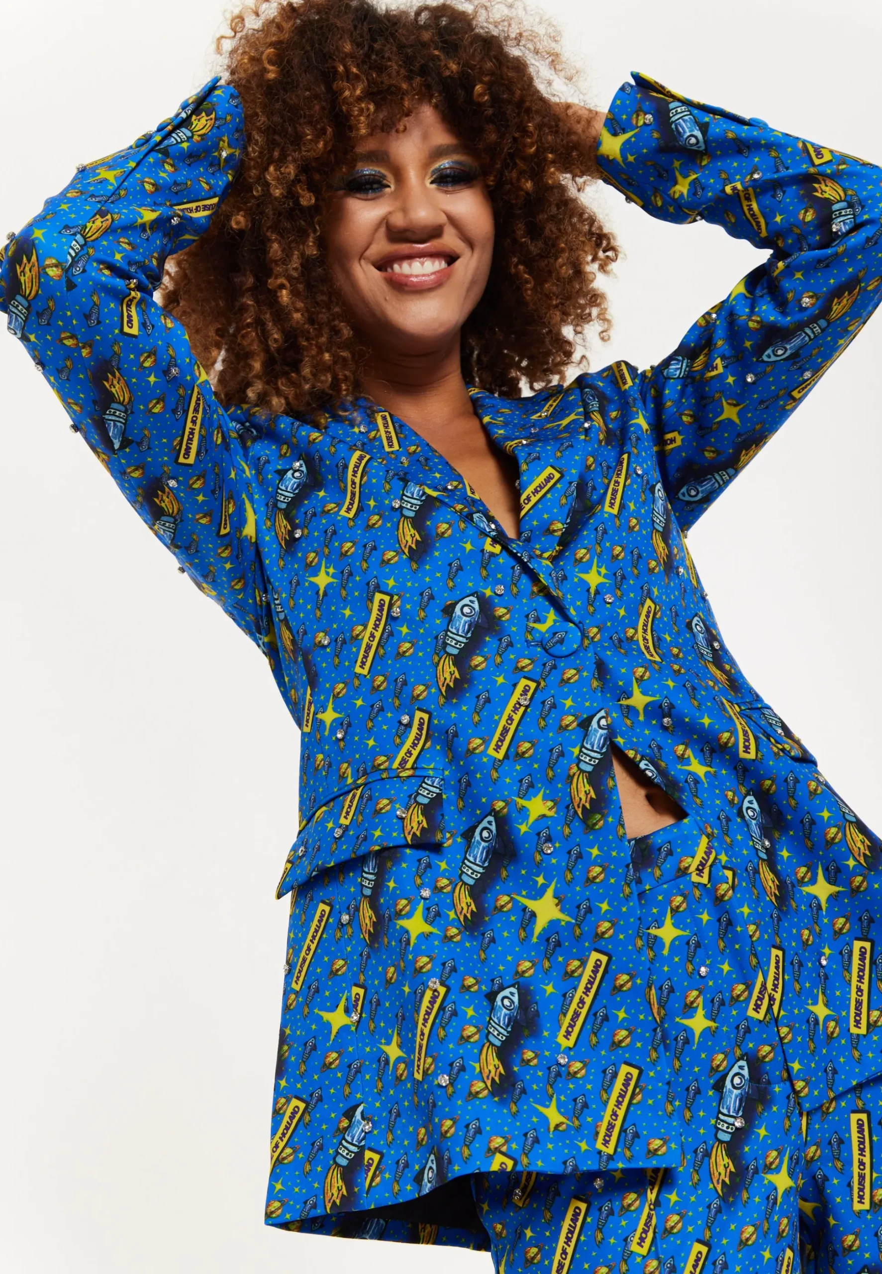 Rocket Print Diamante Embellished Blazer
