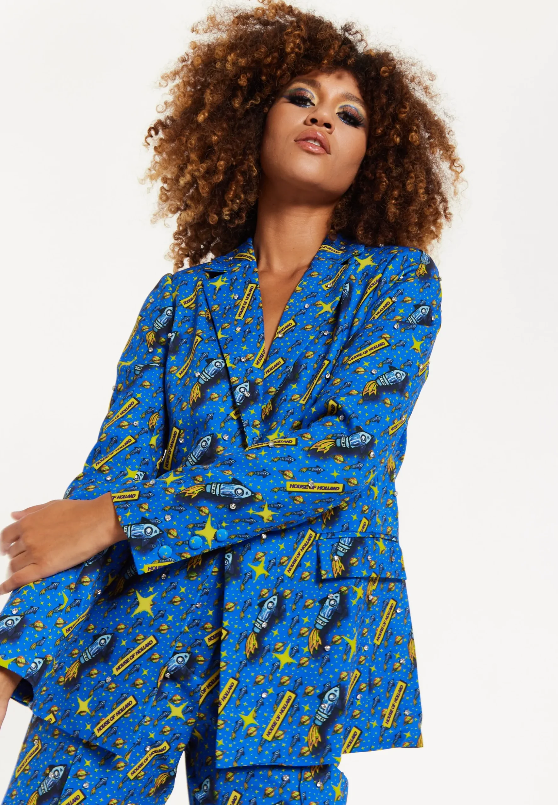 Rocket Print Diamante Embellished Blazer
