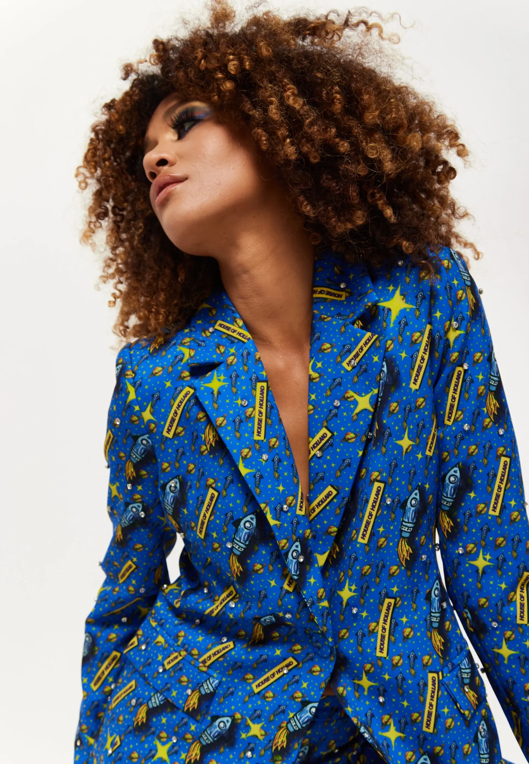 Rocket Print Diamante Embellished Blazer